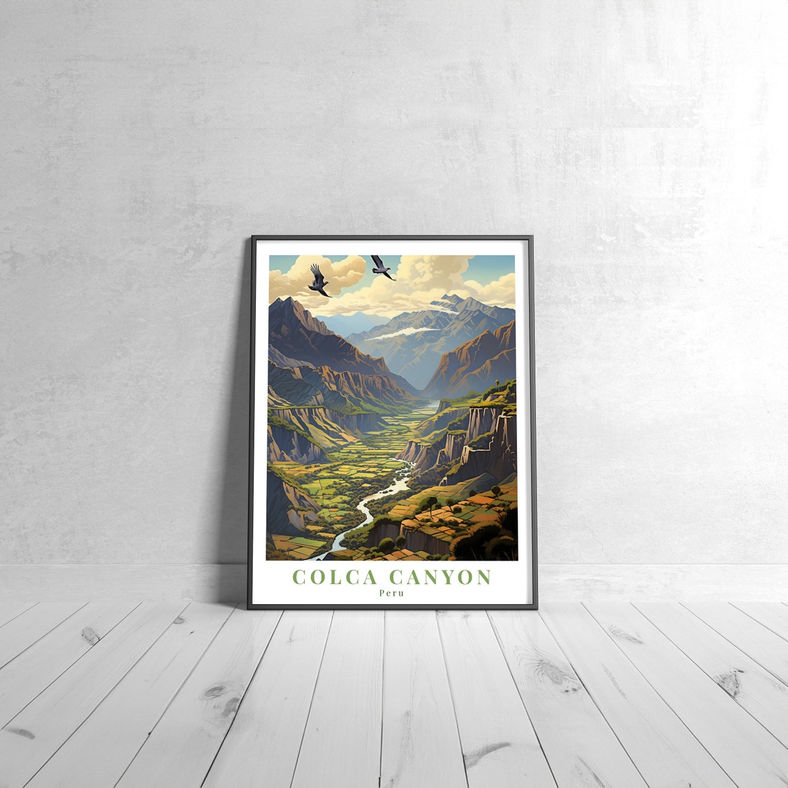 Colca Canyon Peru Soaring Condors Deep Valley Vintage Travel Poster