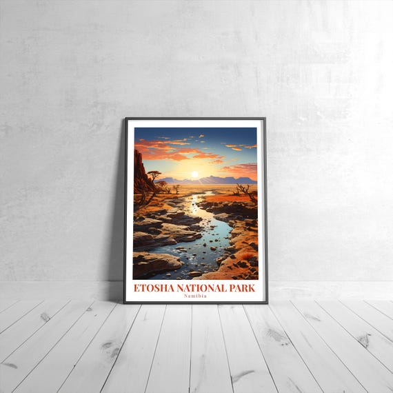 Etosha National Park Vintage Travel Poster Retro Namibia Art Print Colorful Home Decor Wall Unique Gift