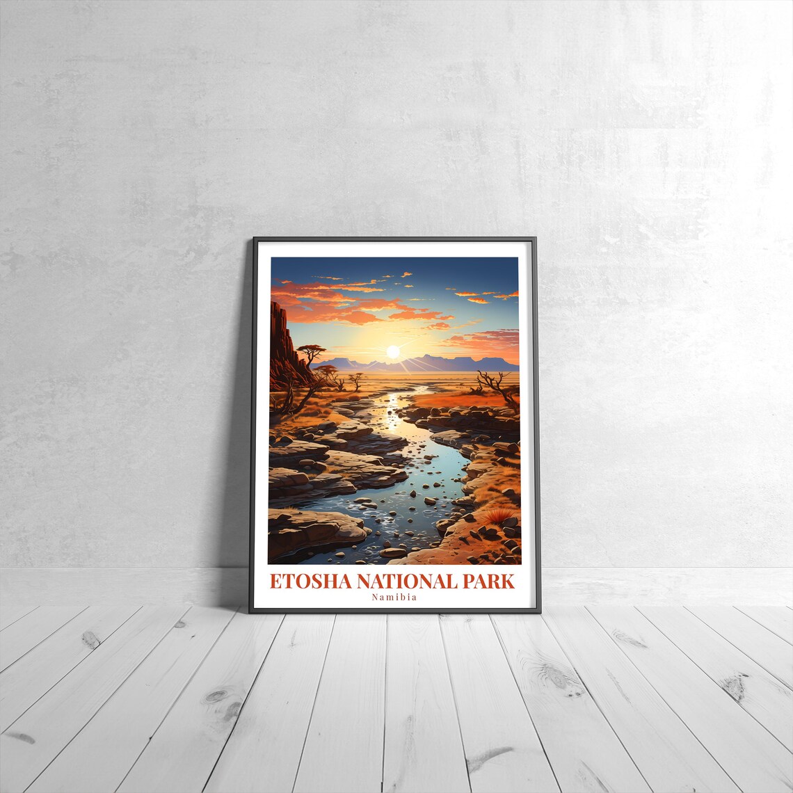Etosha National Park Namibia Sunrise Savannah River Travel Poster