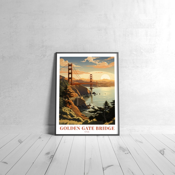 Golden Gate Bridge Vintage Travel Poster Retro Usa Art Print Colorful Home Decor Wall Unique Gift