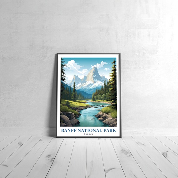 Banff National Park Canada Vintage Alpine River Travel Poster