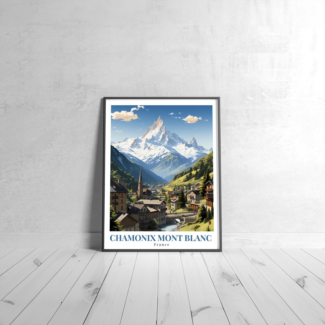 Chamonix Mont Blanc France Vintage Travel Alpine Village Peak View Poster