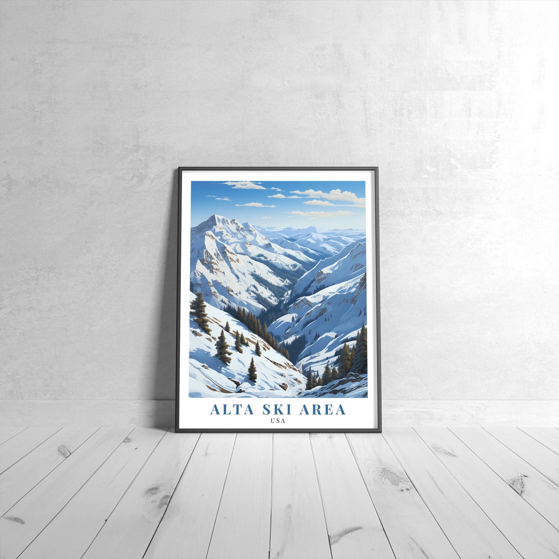 Alta Ski Area USA Snowy Mountain Slopes Vintage Ski Travel Poster
