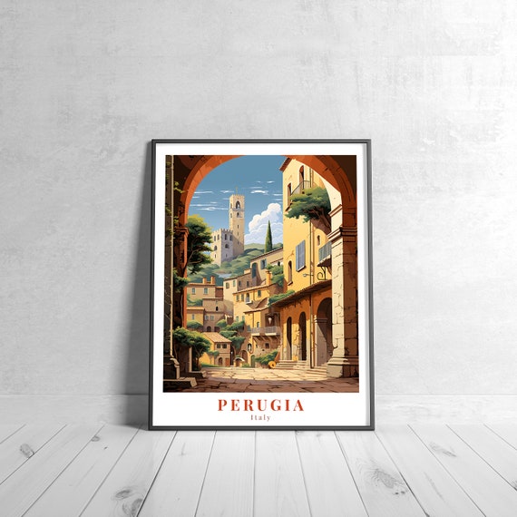 Perugia Vintage Travel Poster Retro Italy Art Print Colorful Home Decor Wall Unique Gift