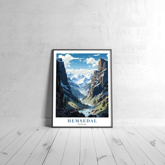Hemsedal Norway Snowy Mountain River Valley Wilderness Travel Poster