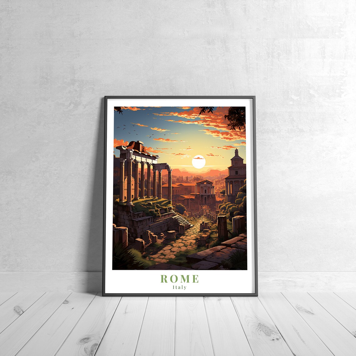 Rome Italy Vintage Retro Travel Roman Forum Ruins Sunset Art Poster