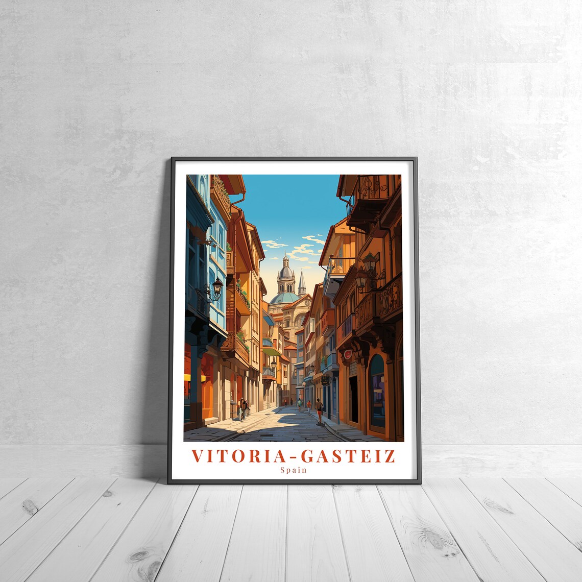 Vitoria-Gasteiz Spain Old Town Street Scene Retro Travel Poster