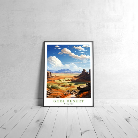 Gobi Desert Vintage Travel Poster Retro Mongolia Art Print Colorful Home Decor Wall Unique Gift