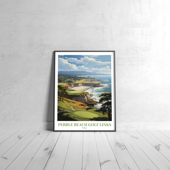 Pebble Beach Golf Links USA Vintage Travel Poster With Ocean Cliffs