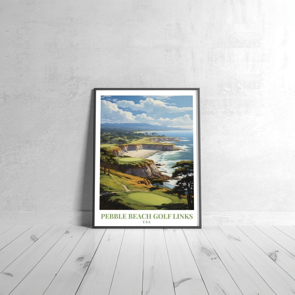 Pebble Beach Golf Links USA Vintage Travel Poster With Ocean Cliffs