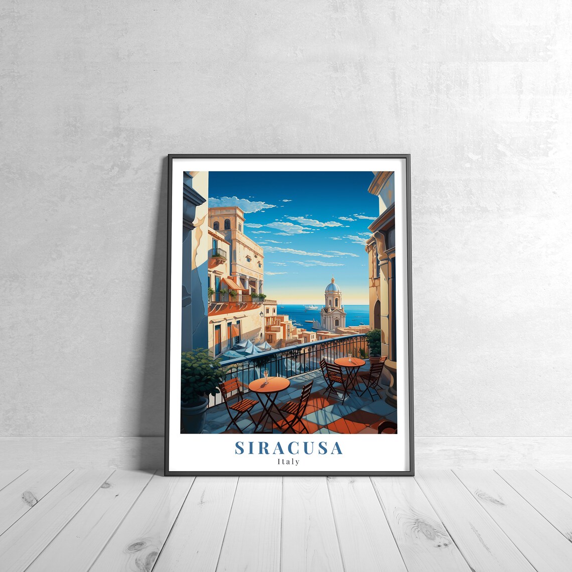 Siracusa Italy Vintage Travel Poster of Sicilian Seaside Terrace