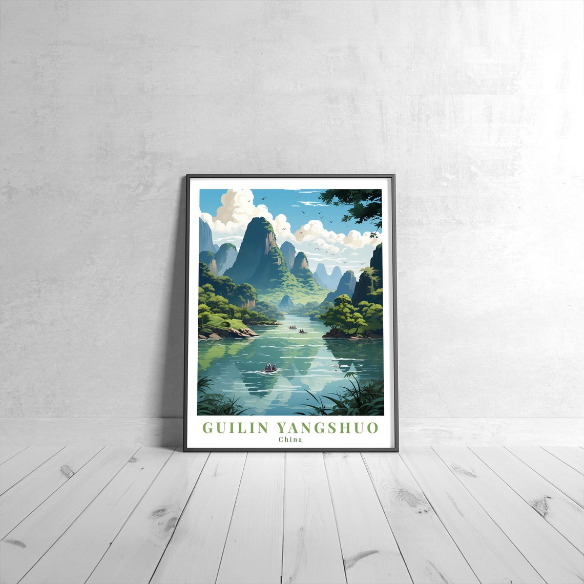 Guilin Yangshuo China Karst Mountain River Scene Travel Poster