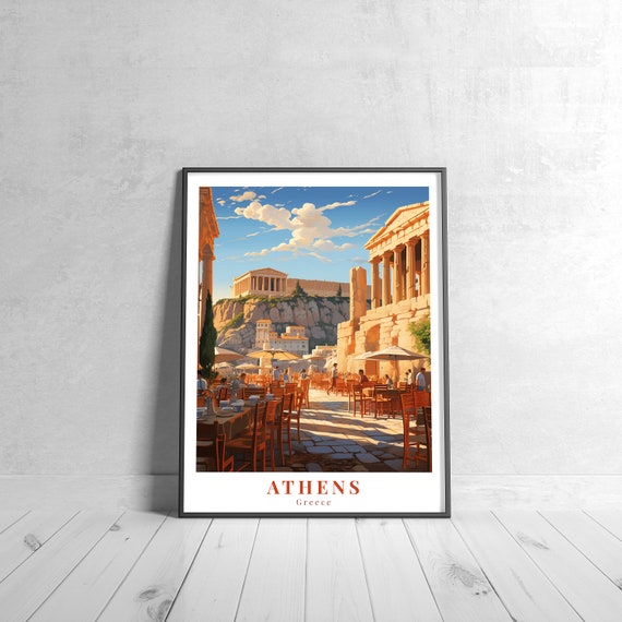 Athens Vintage Travel Poster Retro Greece Art Print Colorful Home Decor Wall Unique Gift