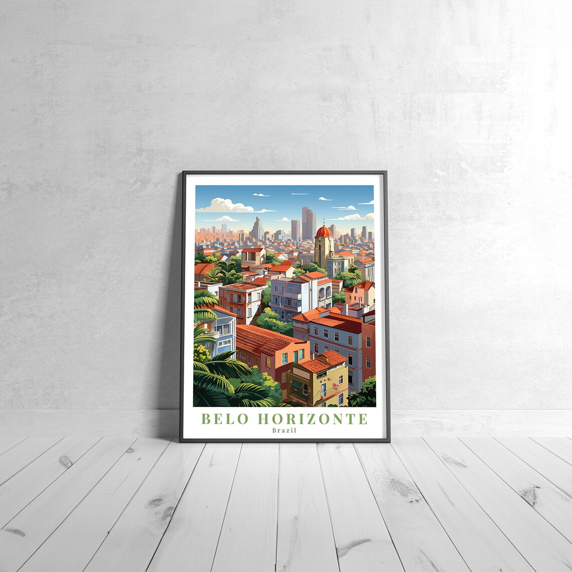 Belo Horizonte Brazil Vintage Travel Poster with City Skyline View