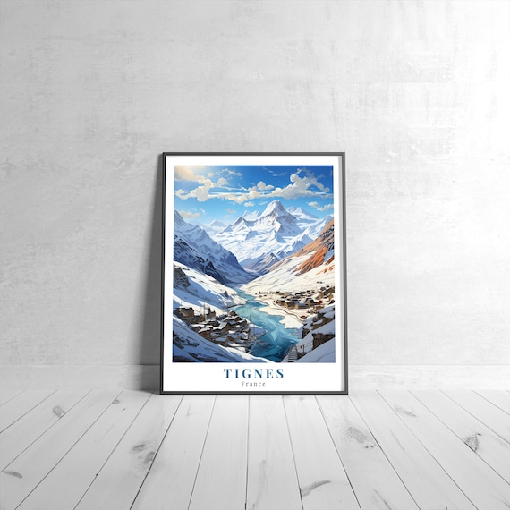 Tignes France Snowy Alpine Mountain Valley Ski Travel Poster