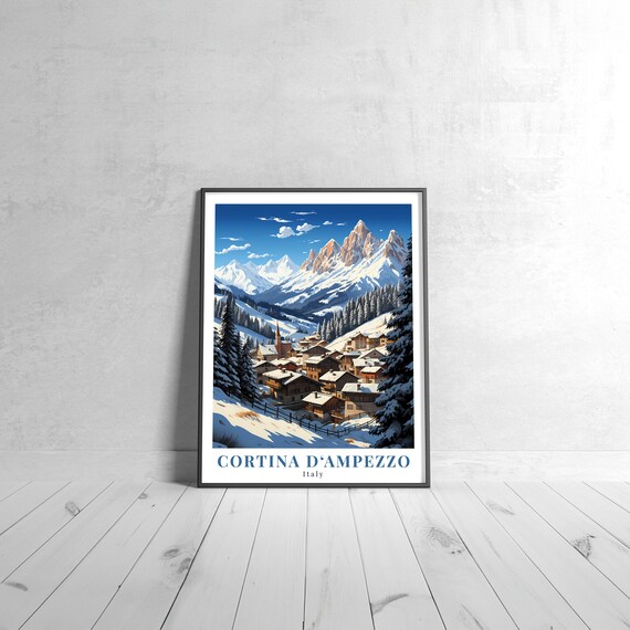 Cortina d'Ampezzo Italy Dolomites Alpine Winter Ski Travel Poster