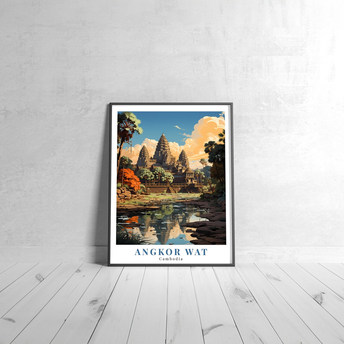Angkor Wat Vintage Travel Poster, Cambodia