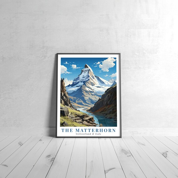 The Matterhorn Switzerland Italy Vintage Travel Poster Alpine Peak