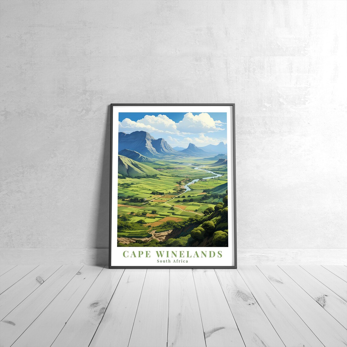 Cape Winelands South Africa Vintage Travel Poster of Green Valleys