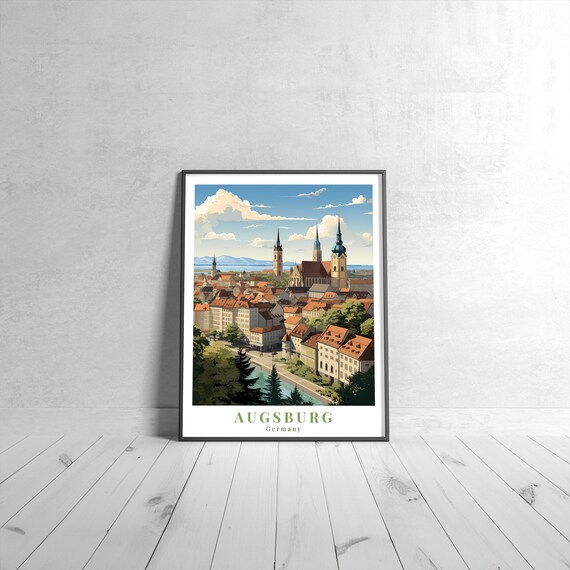 Augsburg Germany Historic Old Town Spires Panorama Travel Poster