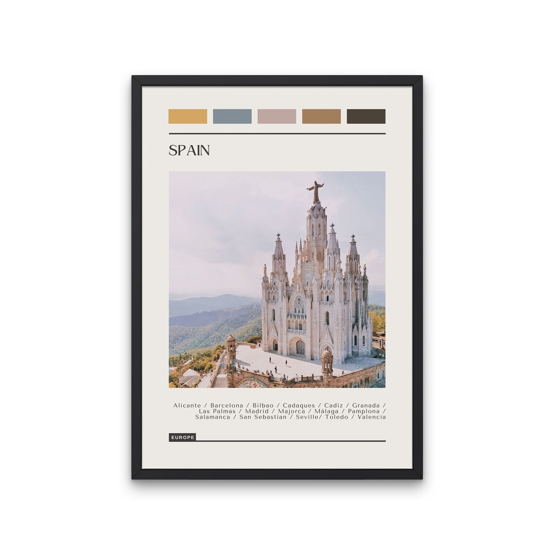 Spain Tibidabo Church Barcelona Hilltop Color Block Travel Poster