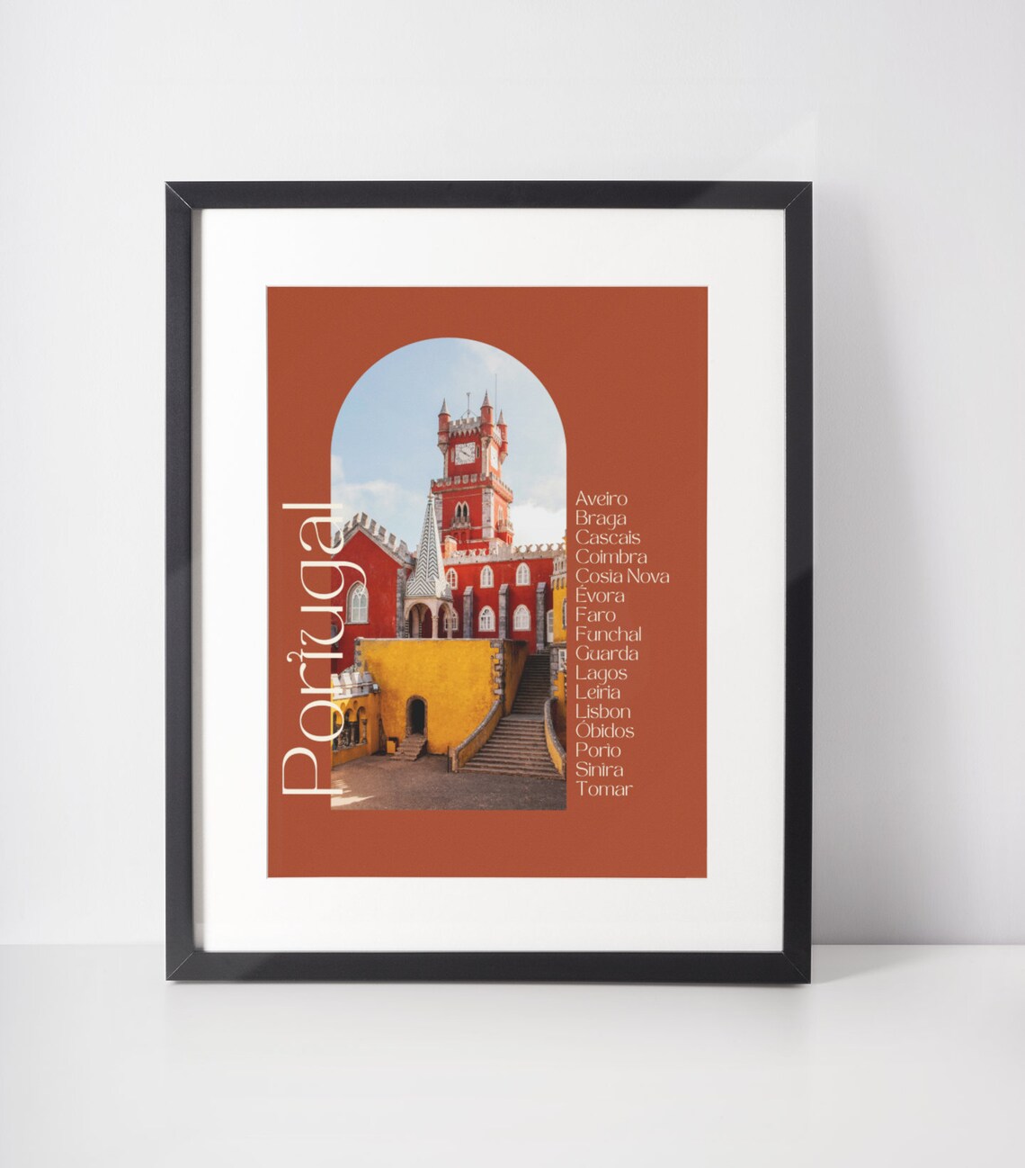 Portugal Pena Palace Arched Travel Poster City List Rust Gift
