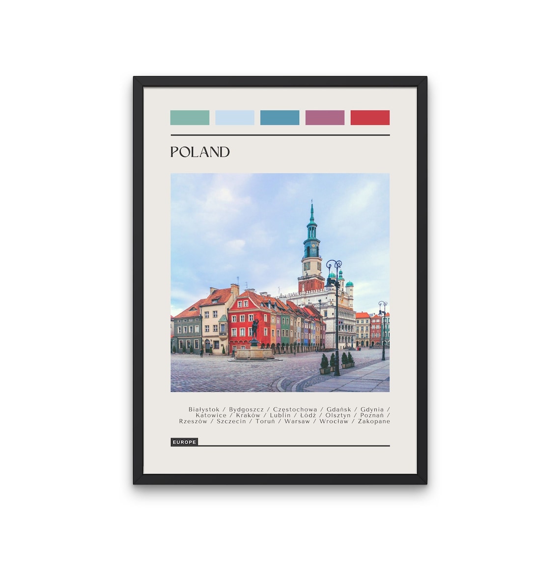 Poland Poznan Old Town Market Color Block Photo Travel Poster