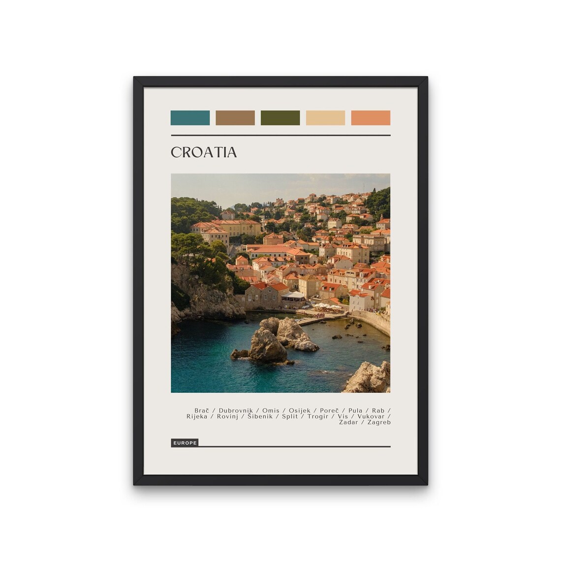 Croatia Travel Poster, Color Block Art Print