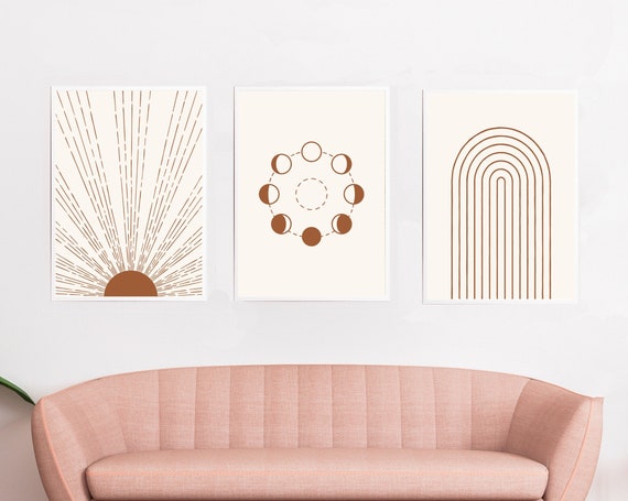 Boho Sun Moon And Rainbow Three Print Set Home Decor Simple Print Home Wall Art Bohemian Home Decor Minimal Poster