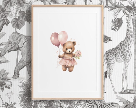 Boho Teddy Bear Children Wall Decor Art Print