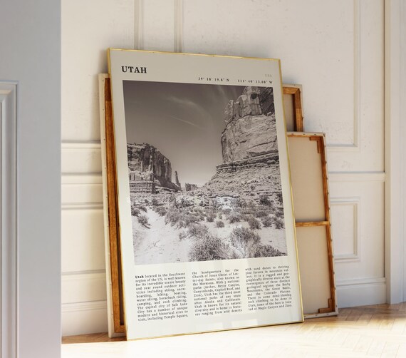 Utah Desert Canyon Landscape Black White National Parks Travel Poster