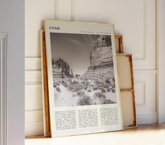 Utah Desert Wall Art Black And White Canyon Landscape Print Southwest Nature Poster Gift