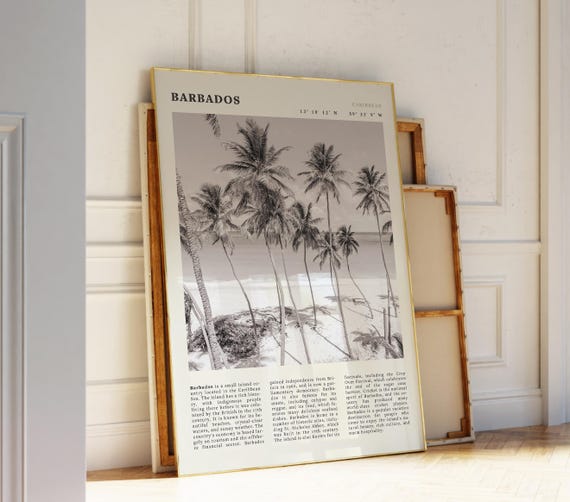Barbados Black White Poster Caribbean Island Vintage Wall Art Print Idea For Beach Lovers
