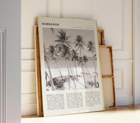 Barbados Caribbean Palm Trees Beach Black And White Travel Poster