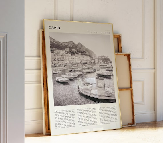 Capri Black White Travel Poster Amalfi Coast Seaside Print Vintage Italy Wall Art Minimalist Mediterranean Decor