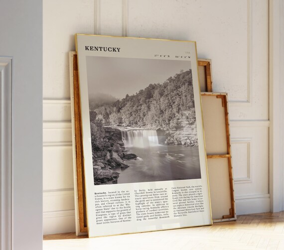 Kentucky Waterfall Black White Poster, Nature Art Print