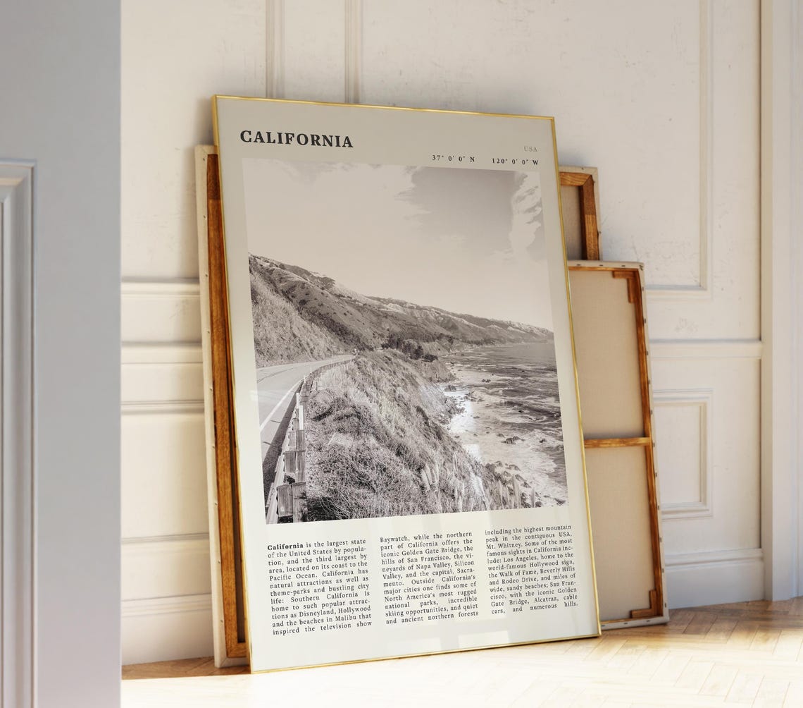 California Pacific Coast Highway Black and White Coastal Cliffs Poster