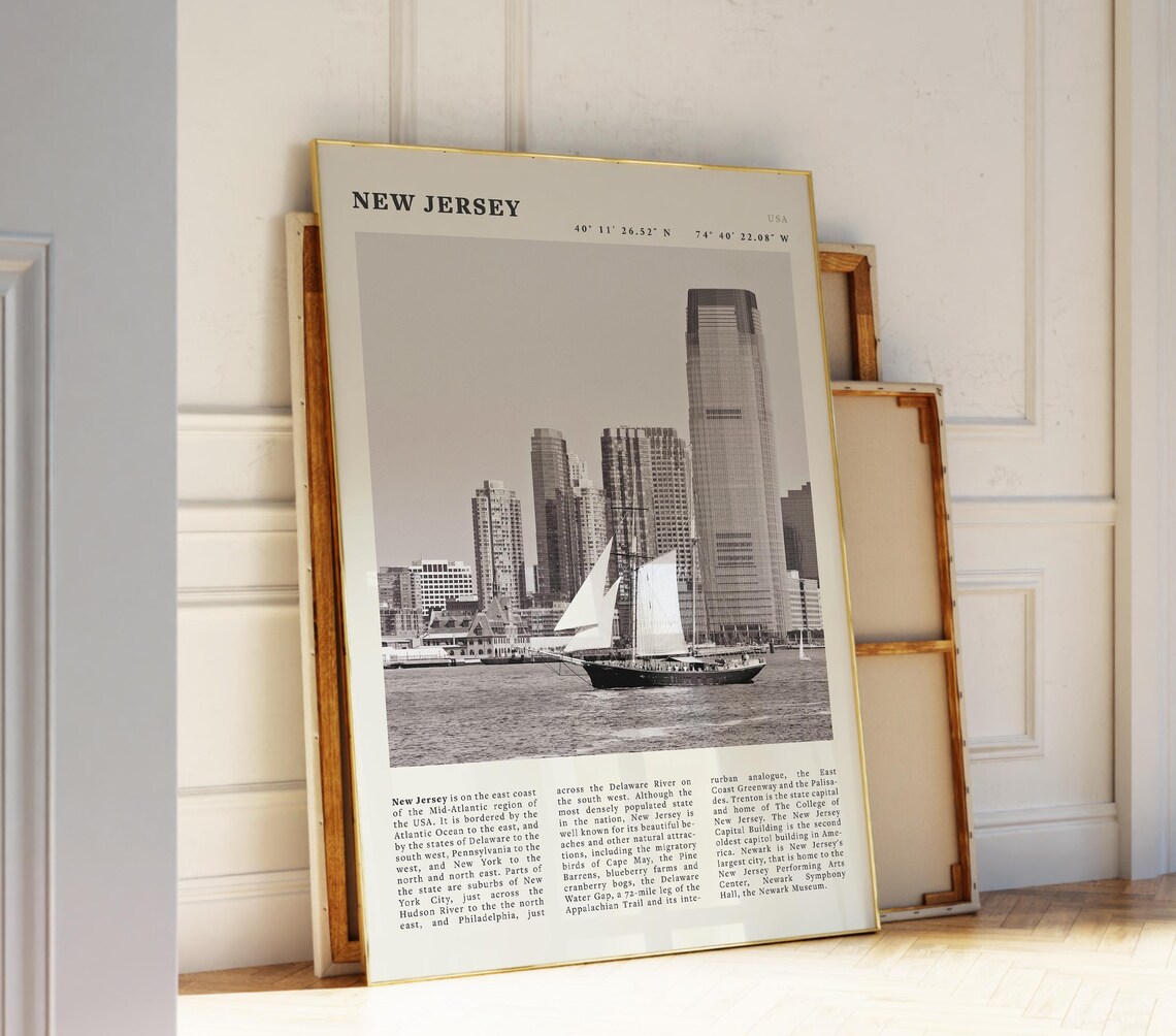 New Jersey Jersey City Skyline Sailboat Black And White Poster