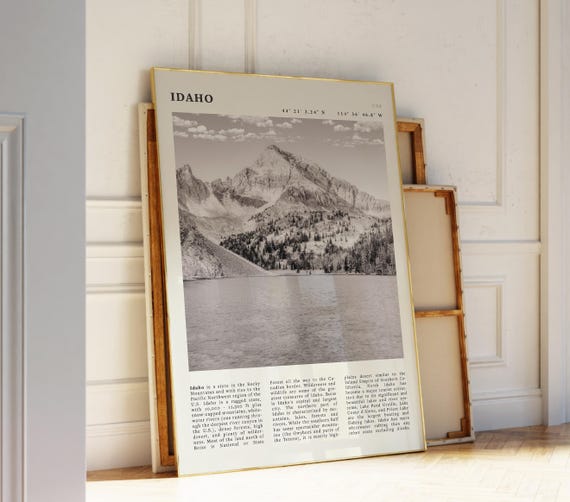Idaho Black White Poster Vintage Rocky Mountain Print Ideal Gift For Nature Lovers