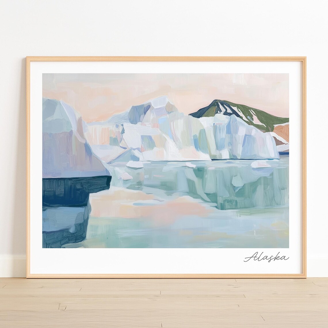 Alaska Glacier Reflection Soft Pastel Painting Travel Poster