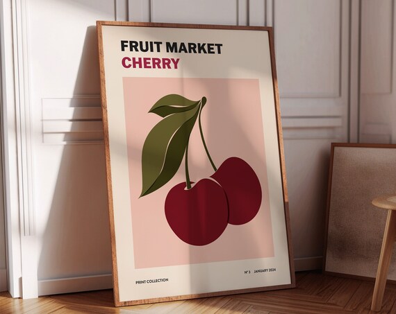 Cherry Fruit Market Print, Abstract Kitchen Art
