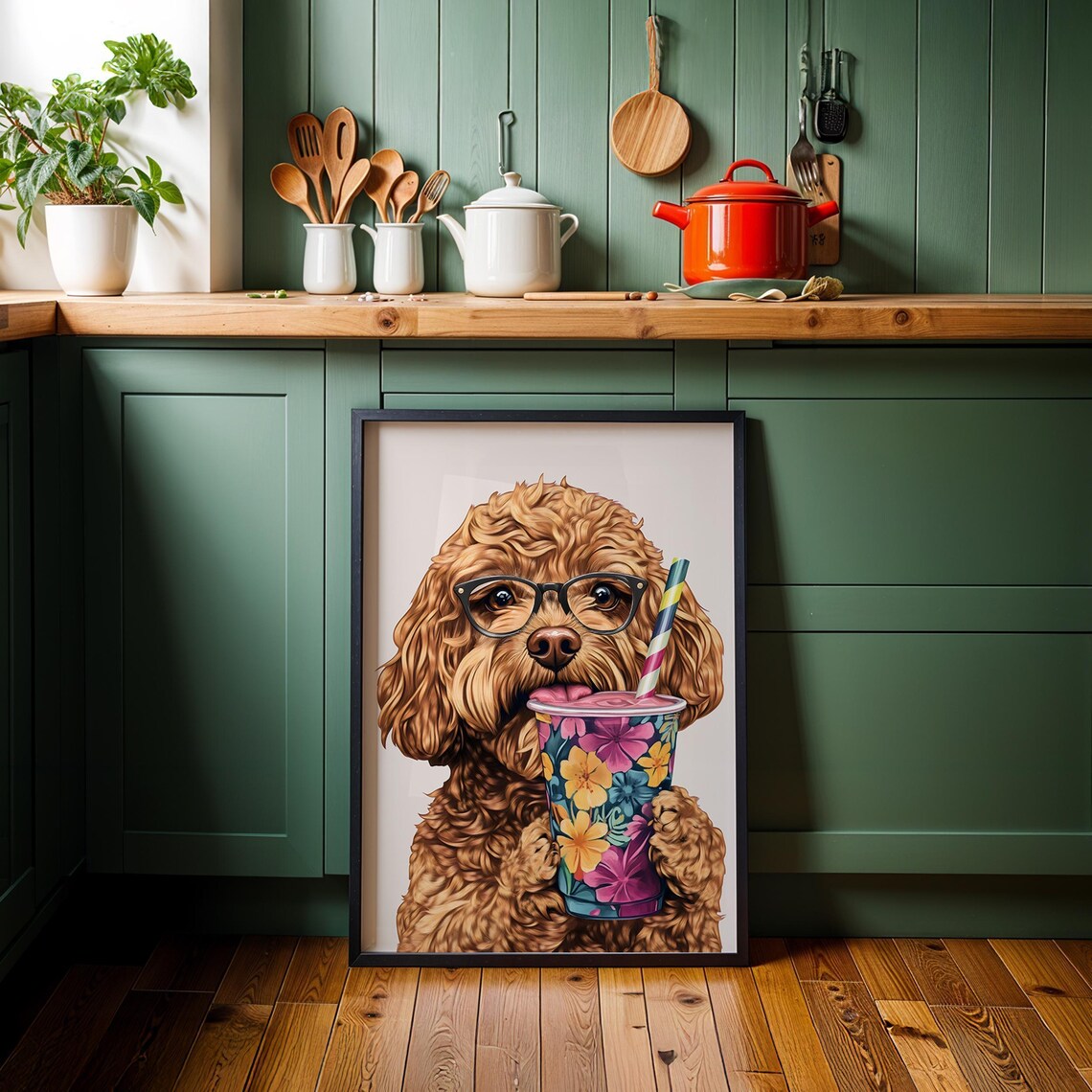 Cockapoo Drinking Smoothie, Funny Dog Gift Print - Image 3