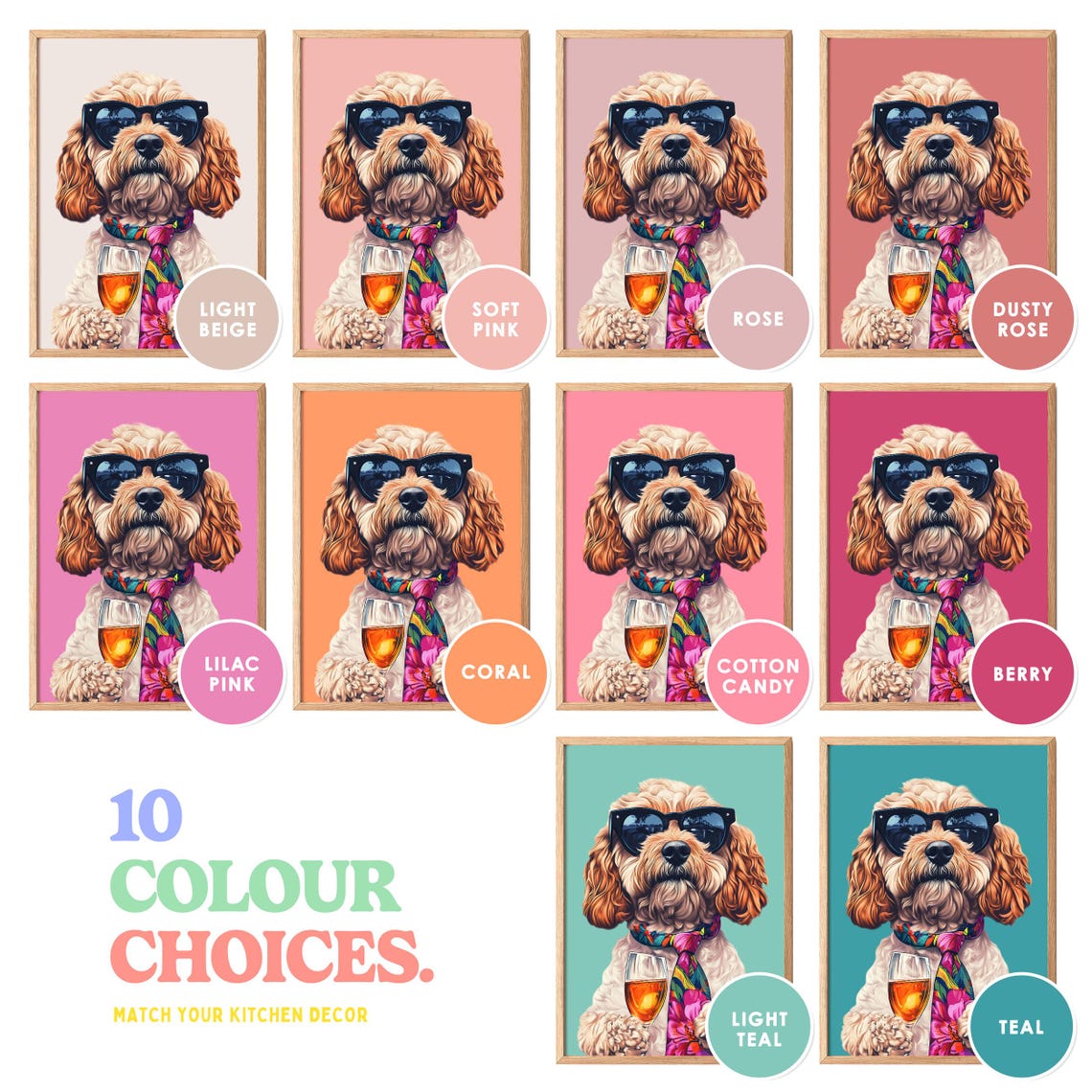 Cockapoo In Sunglasses Holding Wine Glass With Floral Tie Poster - Image 5