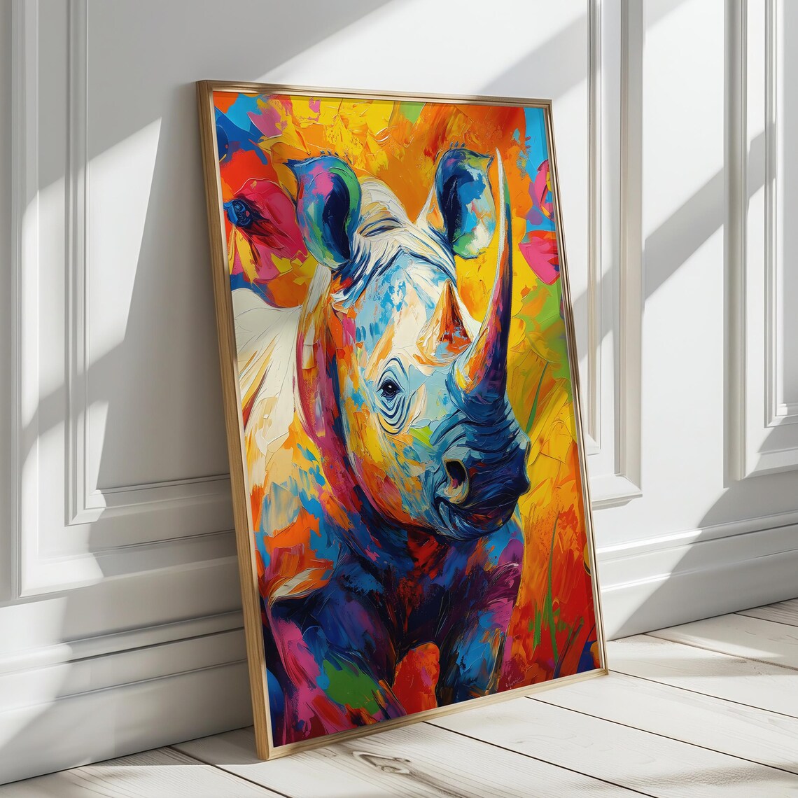 Rhinoceros in Bold Rainbow Abstract Paint Wild Animal Poster - Image 4