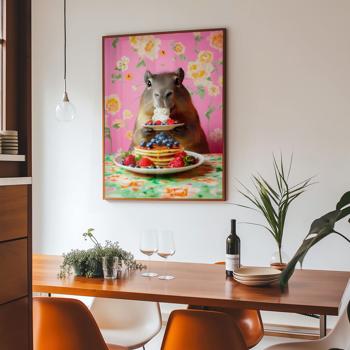 Capybara Holding Berry Pancakes With Cream Floral Kitchen Poster - Image 4