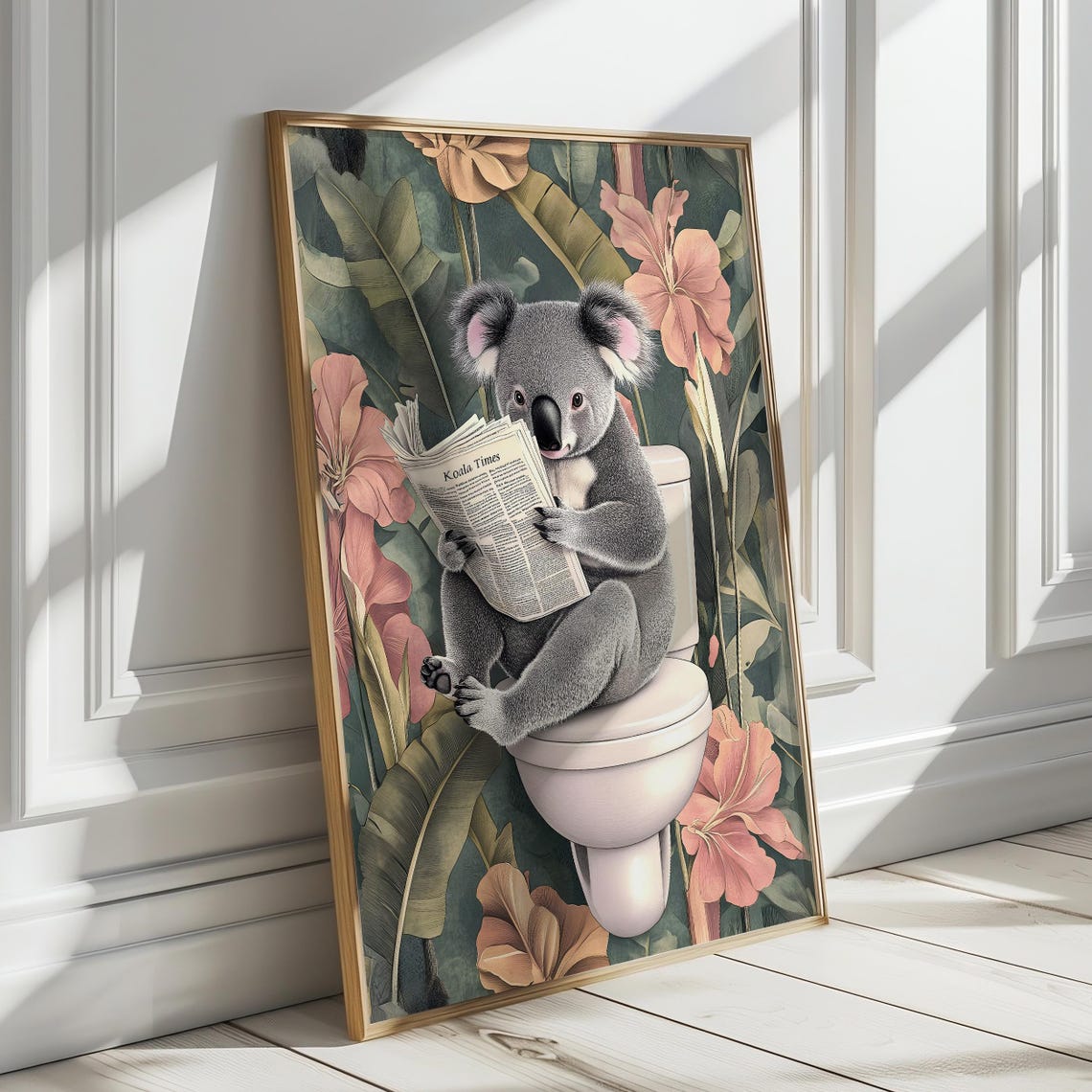 Koala Sitting on a Toilet Reading Koala Times Bathroom Poster - Image 6