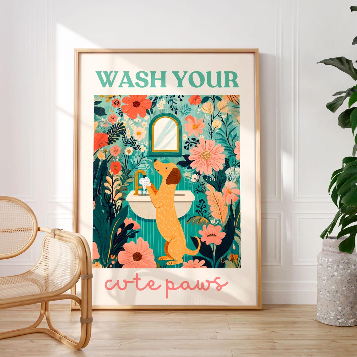 Wash Your Paws Dog Poster Kids Washing Up Print Kids Toilet Wall Art Cute Bathroom Poster Dog Lover Funny Bathroom Print Toilet Decor