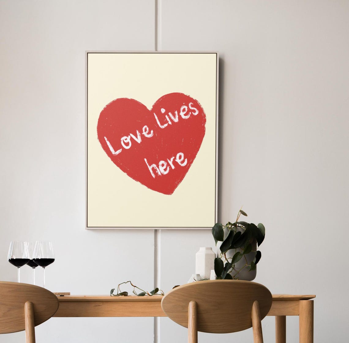 Love Lives Here Red Heart Quote Cream Background Motivational Poster