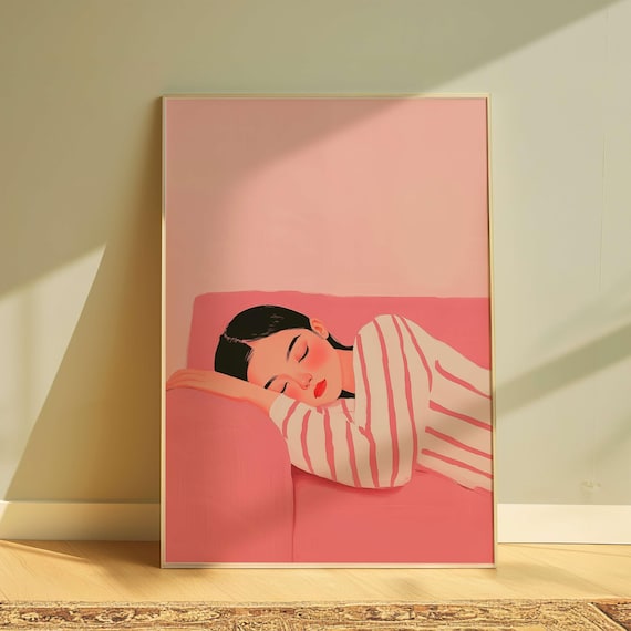 Pink Abstract People Art, Contemporary Minimalist Print