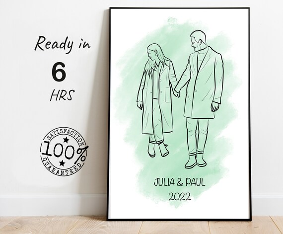 Couple Walking Hand in Hand Line Art Julia and Paul 2022 Poster